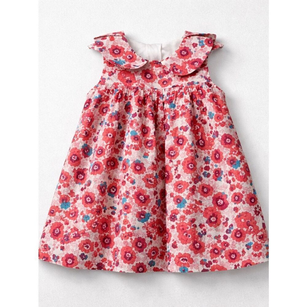 Jacadi Paris red cotton floral petal collar dress size 12 months
